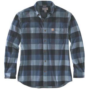 Relaxed Fit Midweight Flannel Long-Sleeve Plaid Shirt XL Dark Blue